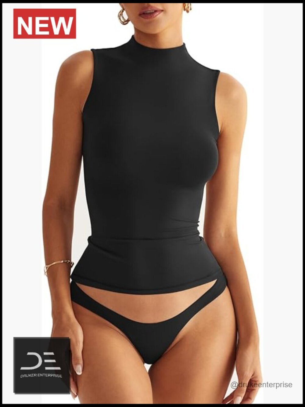 Sleeveless Mock Neck Tank Top Double Lined Fitted Crop Top Basic
